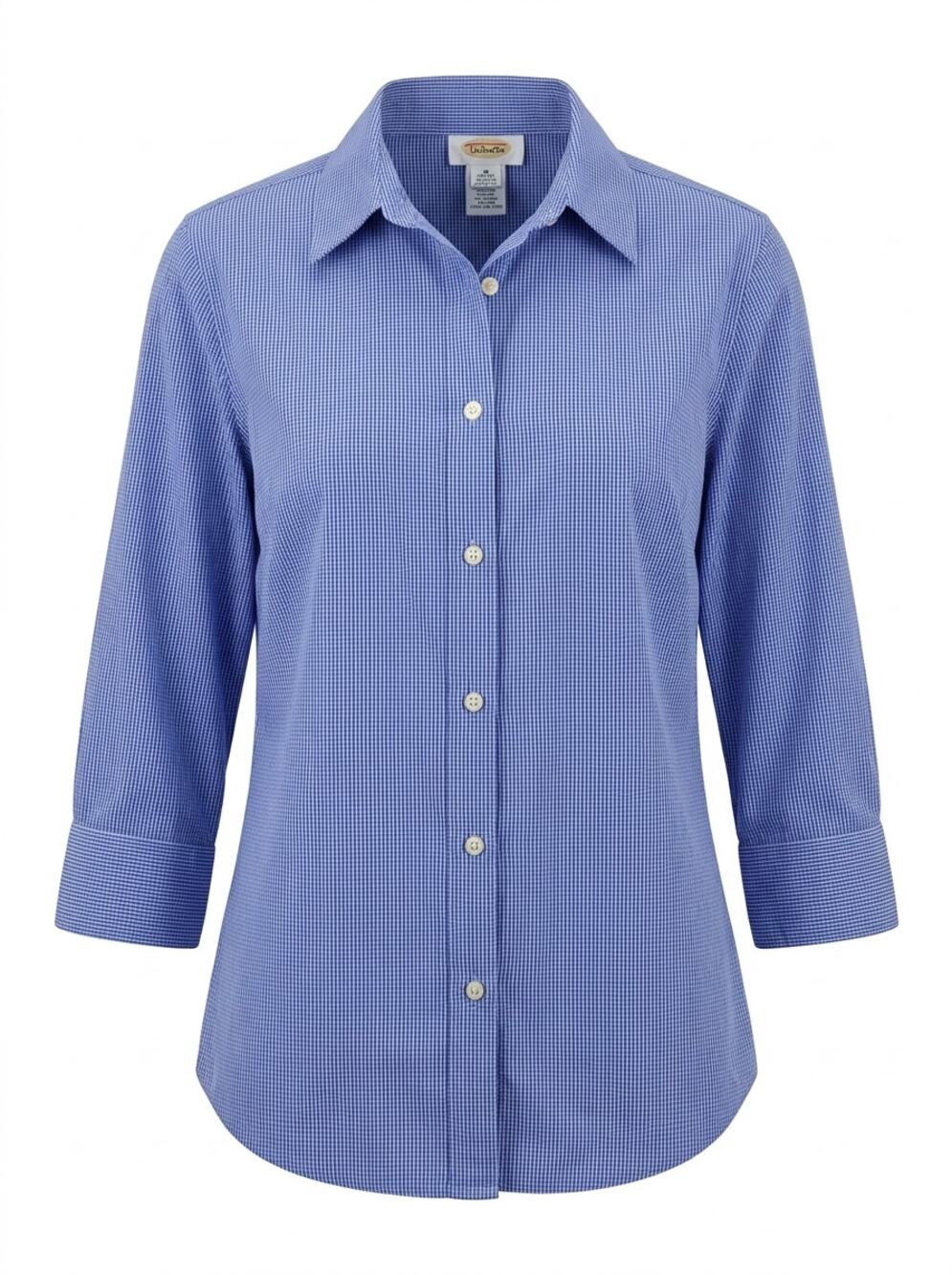 Talbots Blue Collared Check Gingham 3/4 Sleeve Button-Up Shirt Women Size M